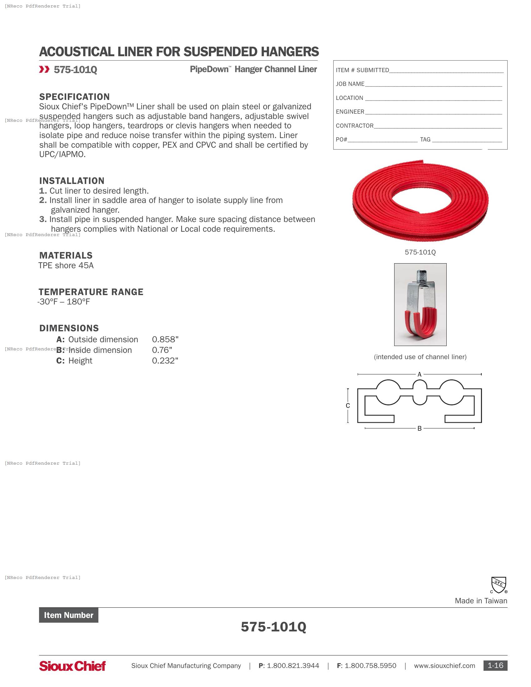 575-101Q - PIPEDOWN ACOUSTICAL LINER - SPEC SHEET.PDF Specification Document